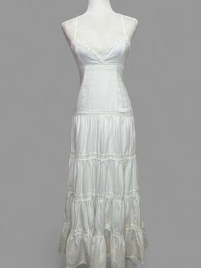 Blanco Made In Spain White Tiered Maxi Slip Dress with Lace Trim